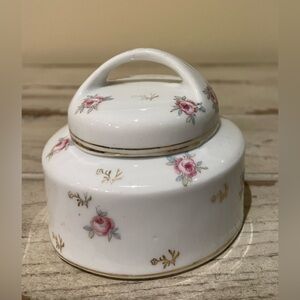 RS Prussia Inkwell Green Mark Germany Hand Painted Rose Flowers Gold Trim